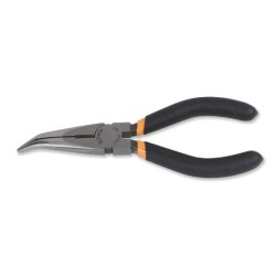 Alicates de bocas semirredondas acodadas muy largas y granuladas, mangos recubiertos con 2 capas de PVC antideslizantes, acabad